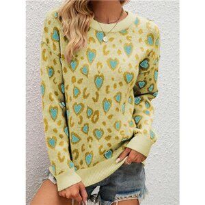Heart Round Neck Long Sleeve Sweater